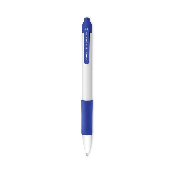Zebra Pen Sarasa Dry X20+ Gel Pen, Retractable, Fine 0.7 mm, Blue Ink, White Barrel, 12PK 41620